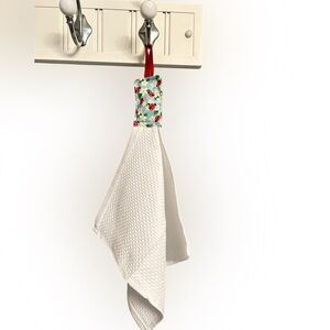 Hand Crafted Floral Ladybugs Red and White Hanging Kitchen Towel Cotton